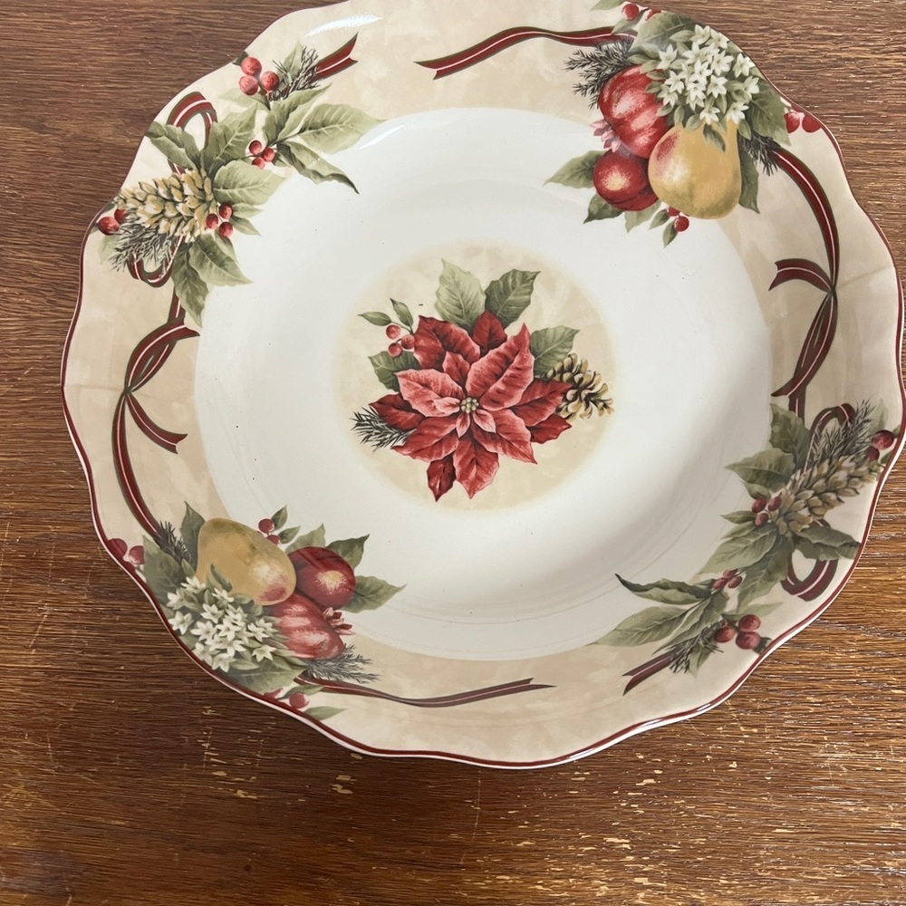 222 Fifth “Yuletide Celebration” 13” Christmas Serving Bowl • Poinsettia Holiday